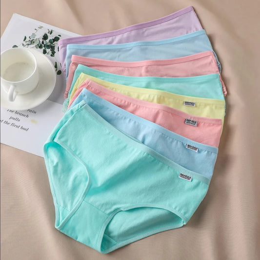 3 piezas/conjunto de ropa interior de color caramelo para mujer, bragas de algodón cómodas de alta calidad, bragas transpirables de cintura media, calzoncillos de talla grande