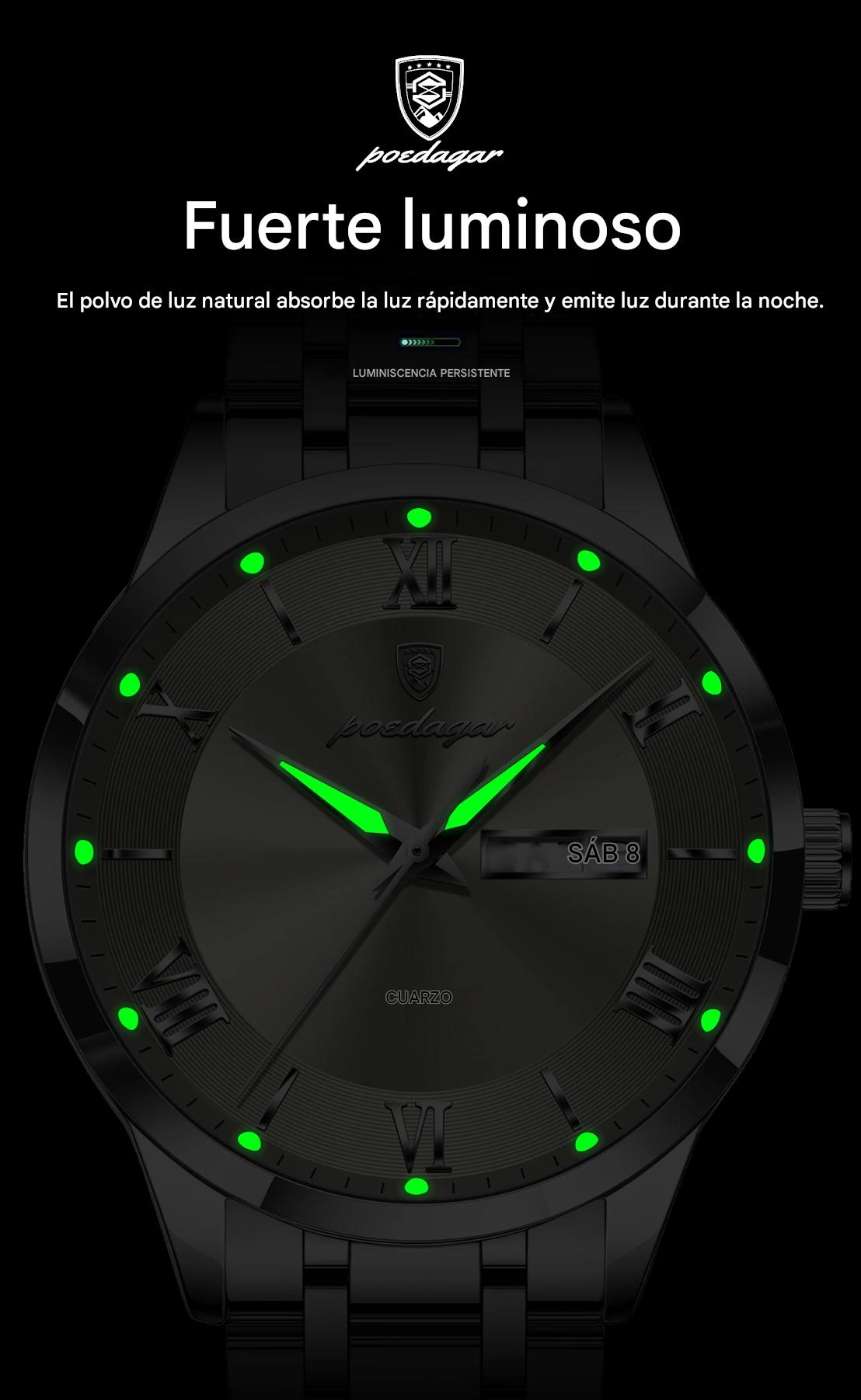 POEDAGAR Reloj de lujo de moda para hombre, resistente al agua, luminoso, con fecha semanal, deportivo, de acero inoxidable, de cuarzo