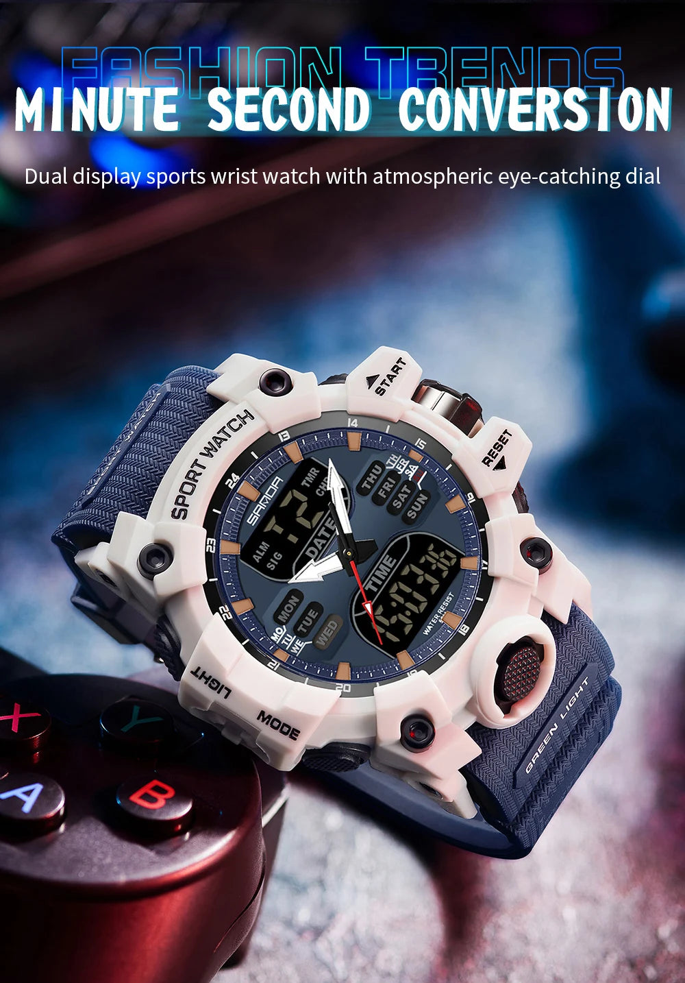 Reloj electrónico de lujo estilo G para hombre, para deportes al aire libre, LED, analógico, digital, cronógrafo, militar, pantalla dual, resistente al agua hasta 50 m