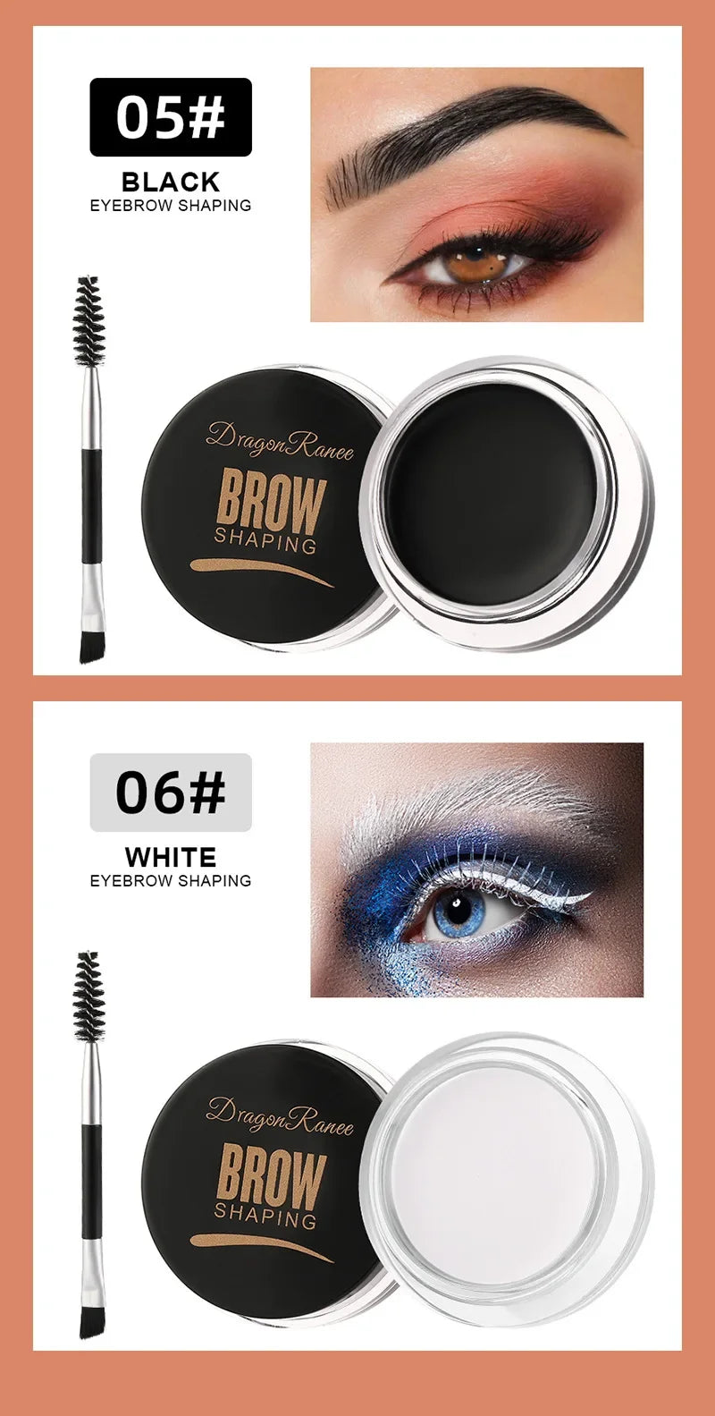 Crema para cejas con tinte natural 3D, color marrón mate y negro, para realzar las cejas, cera en gel, maquillaje de ojos duradero y resistente al agua, herramientas cosméticas