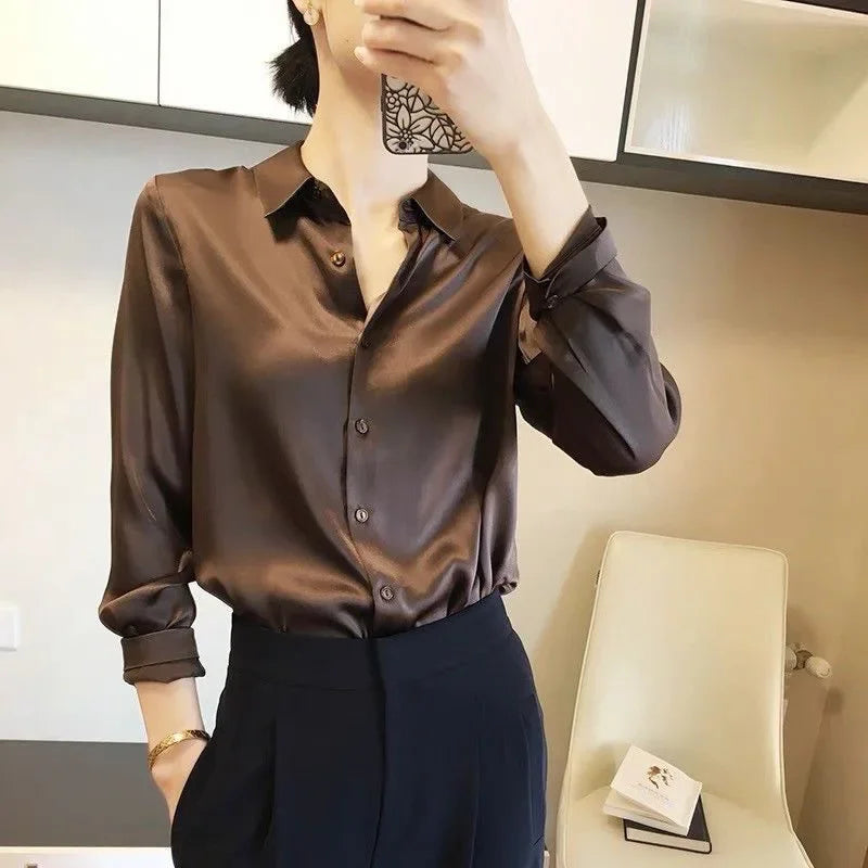 Camisas y blusas de moda de primavera, suéteres nuevos, cárdigans, tops de mujer de punto coreanos de manga larga con solapa y botones, abrigos elegantes