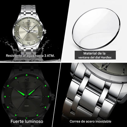 POEDAGAR Reloj de lujo de moda para hombre, resistente al agua, luminoso, con fecha semanal, deportivo, de acero inoxidable, de cuarzo