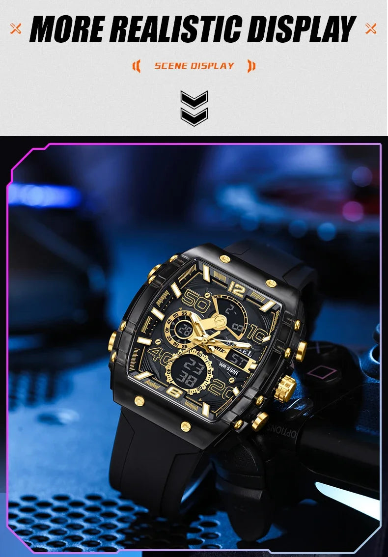 8109 Nuevo reloj para hombre, deportivo, multifuncional, resistente al agua hasta 50 m, con pantalla dual, luz LED nocturna, reloj electrónico para estudiantes y ocio