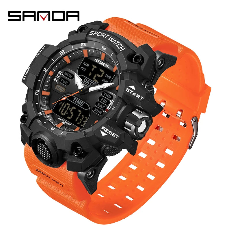 Reloj electrónico de lujo estilo G para hombre, para deportes al aire libre, LED, analógico, digital, cronógrafo, militar, pantalla dual, resistente al agua hasta 50 m