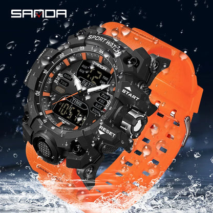 Reloj electrónico de lujo estilo G para hombre, para deportes al aire libre, LED, analógico, digital, cronógrafo, militar, pantalla dual, resistente al agua hasta 50 m