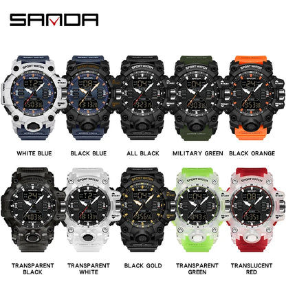 Reloj electrónico de lujo estilo G para hombre, para deportes al aire libre, LED, analógico, digital, cronógrafo, militar, pantalla dual, resistente al agua hasta 50 m