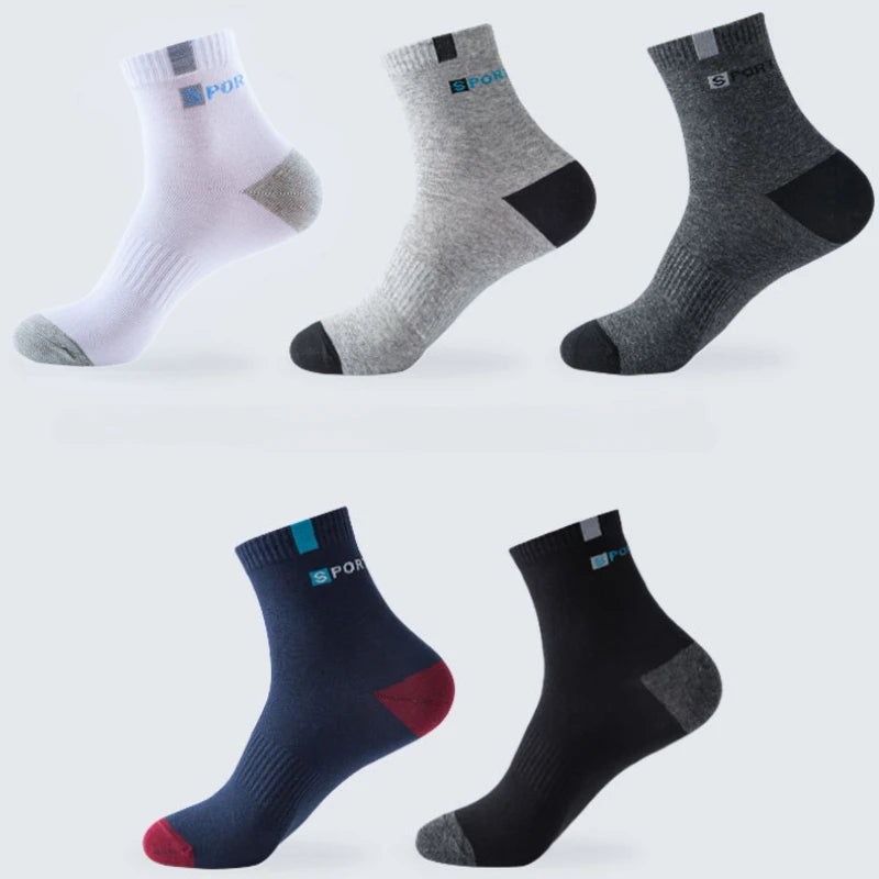 Calcetines de algodón para hombre, deportivos, transpirables, suaves, con letras, a la moda, de tubo medio elástico alto, calcetines de toalla para correr en verano