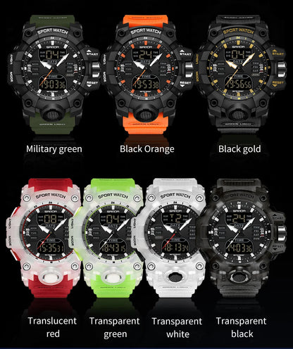 Reloj electrónico de lujo estilo G para hombre, para deportes al aire libre, LED, analógico, digital, cronógrafo, militar, pantalla dual, resistente al agua hasta 50 m