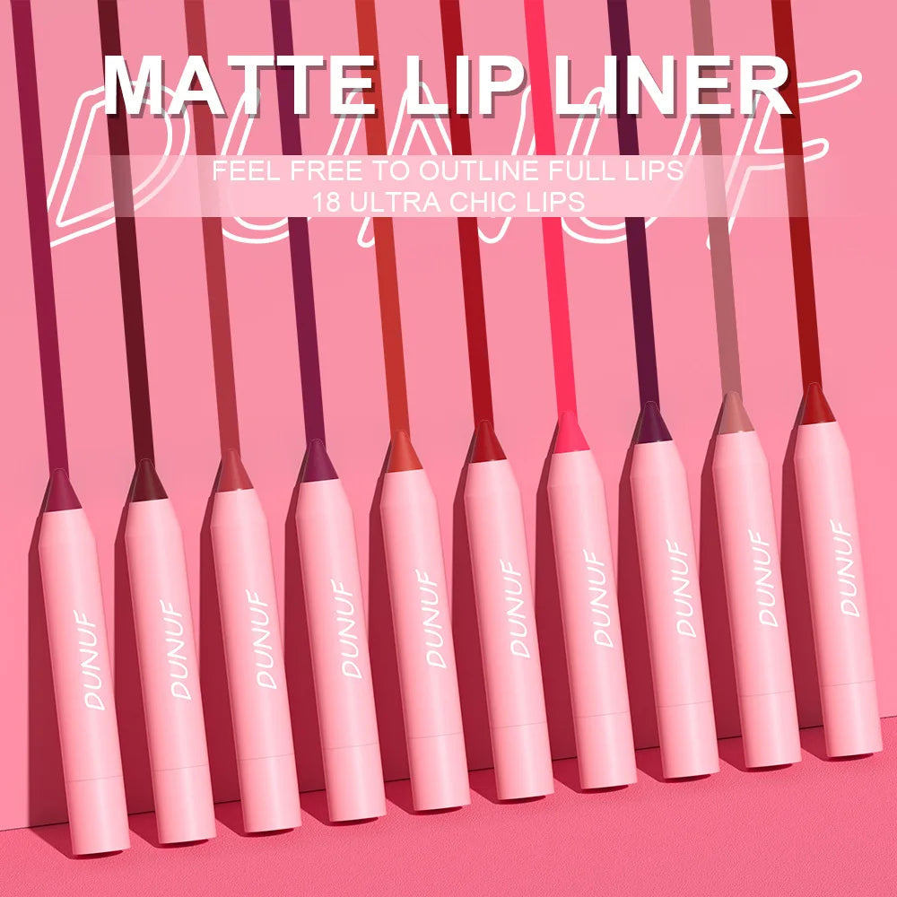 Lápiz labial de 18 colores, resistente al agua, sexy, rojo, mate, tinte de contorno, lápiz labial duradero, antiadherente, lápiz delineador de labios, maquillaje cosmético