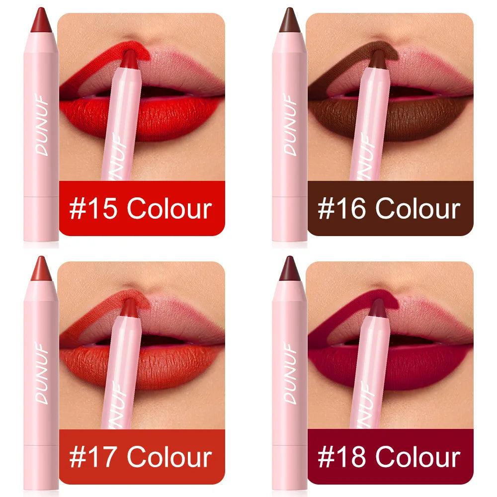 Lápiz labial de 18 colores, resistente al agua, sexy, rojo, mate, tinte de contorno, lápiz labial duradero, antiadherente, lápiz delineador de labios, maquillaje cosmético