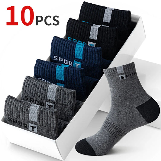 Calcetines de algodón para hombre, deportivos, transpirables, suaves, con letras, a la moda, de tubo medio elástico alto, calcetines de toalla para correr en verano