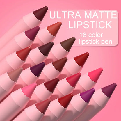 Lápiz labial de 18 colores, resistente al agua, sexy, rojo, mate, tinte de contorno, lápiz labial duradero, antiadherente, lápiz delineador de labios, maquillaje cosmético