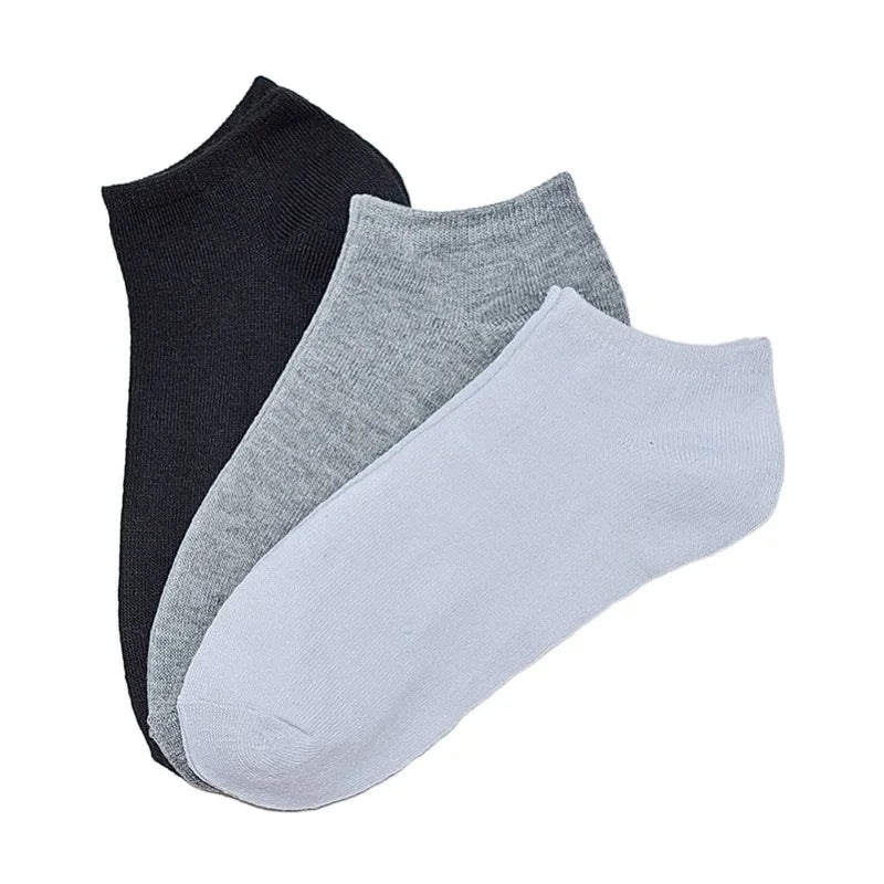 Calcetines de corte bajo para hombre, de color liso, negros, blancos y grises, transpirables, antideslizantes, de algodón, suaves, cómodos, ligeros, calcetines cortos