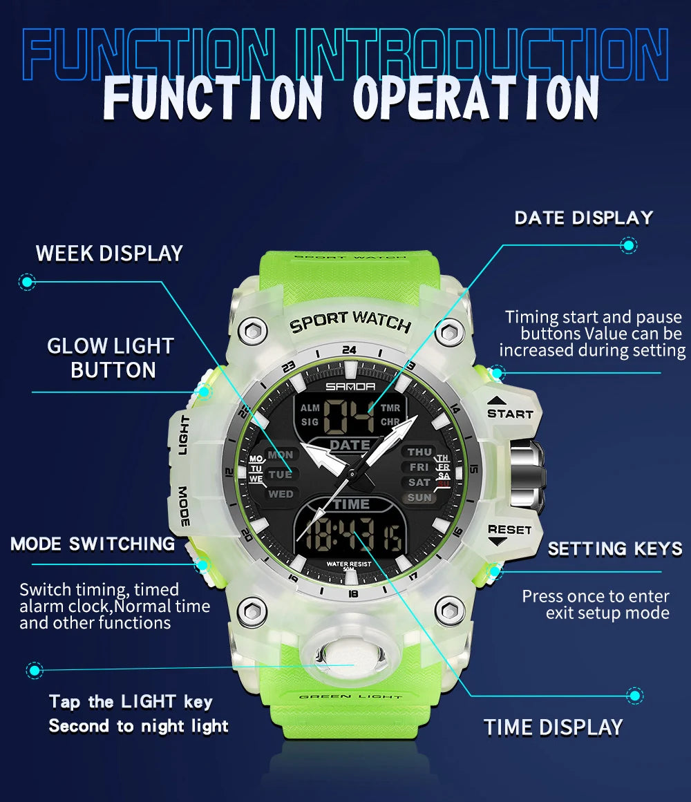 Reloj electrónico de lujo estilo G para hombre, para deportes al aire libre, LED, analógico, digital, cronógrafo, militar, pantalla dual, resistente al agua hasta 50 m