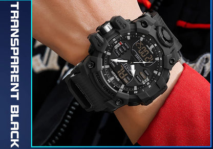 Reloj electrónico de lujo estilo G para hombre, para deportes al aire libre, LED, analógico, digital, cronógrafo, militar, pantalla dual, resistente al agua hasta 50 m