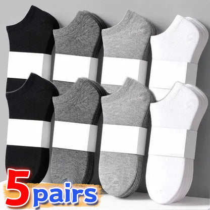 Calcetines de corte bajo para hombre, de color liso, negros, blancos y grises, transpirables, antideslizantes, de algodón, suaves, cómodos, ligeros, calcetines cortos