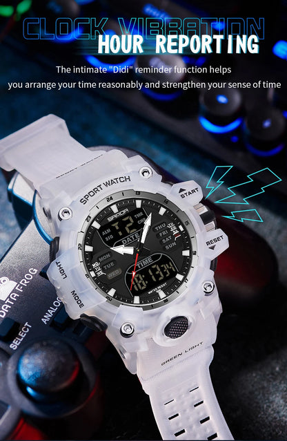 Reloj electrónico de lujo estilo G para hombre, para deportes al aire libre, LED, analógico, digital, cronógrafo, militar, pantalla dual, resistente al agua hasta 50 m