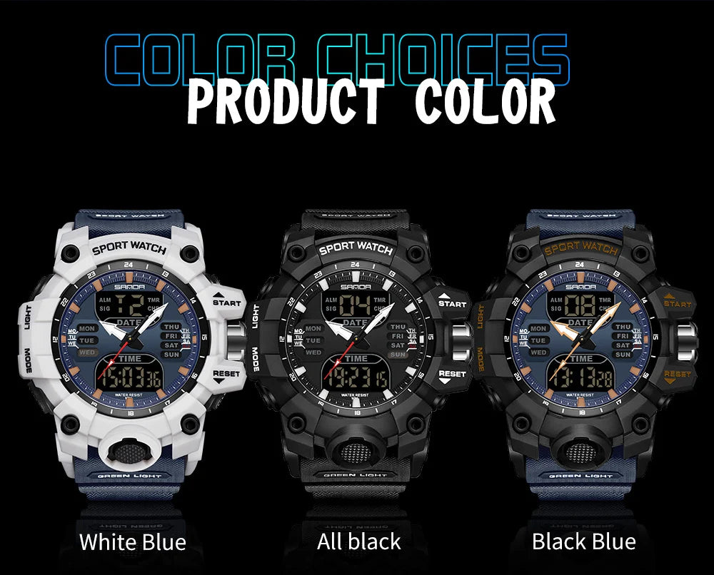 Reloj electrónico de lujo estilo G para hombre, para deportes al aire libre, LED, analógico, digital, cronógrafo, militar, pantalla dual, resistente al agua hasta 50 m