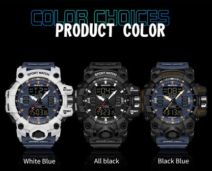 Reloj electrónico de lujo estilo G para hombre, para deportes al aire libre, LED, analógico, digital, cronógrafo, militar, pantalla dual, resistente al agua hasta 50 m