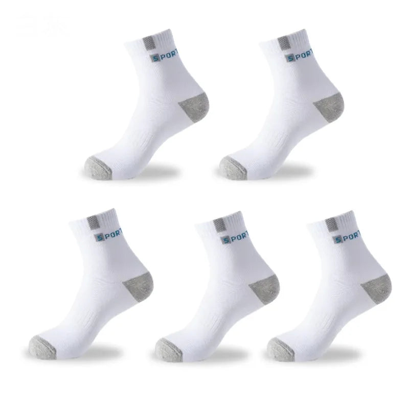 Calcetines de algodón para hombre, deportivos, transpirables, suaves, con letras, a la moda, de tubo medio elástico alto, calcetines de toalla para correr en verano