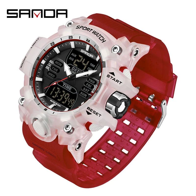 Reloj electrónico de lujo estilo G para hombre, para deportes al aire libre, LED, analógico, digital, cronógrafo, militar, pantalla dual, resistente al agua hasta 50 m