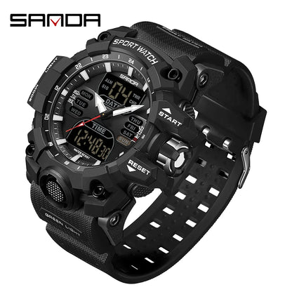 Reloj electrónico de lujo estilo G para hombre, para deportes al aire libre, LED, analógico, digital, cronógrafo, militar, pantalla dual, resistente al agua hasta 50 m