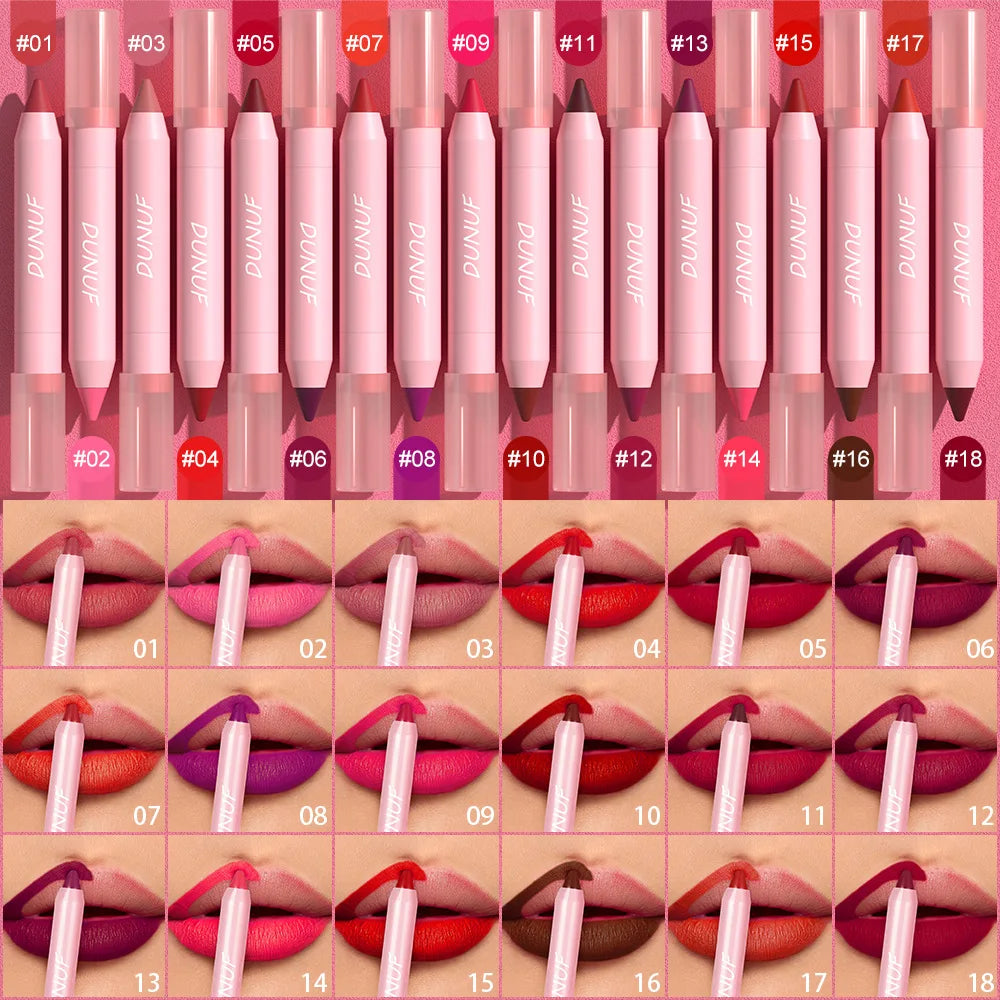 Lápiz labial de 18 colores, resistente al agua, sexy, rojo, mate, tinte de contorno, lápiz labial duradero, antiadherente, lápiz delineador de labios, maquillaje cosmético