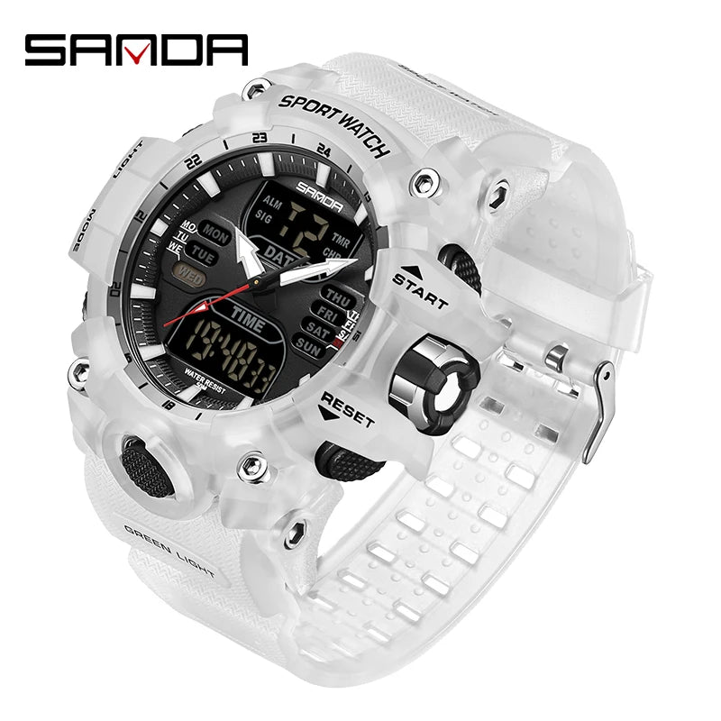 Reloj electrónico de lujo estilo G para hombre, para deportes al aire libre, LED, analógico, digital, cronógrafo, militar, pantalla dual, resistente al agua hasta 50 m