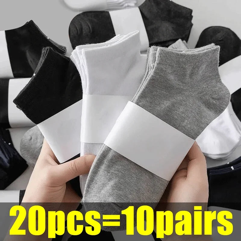 Calcetines de corte bajo para hombre, de color liso, negros, blancos y grises, transpirables, antideslizantes, de algodón, suaves, cómodos, ligeros, calcetines cortos