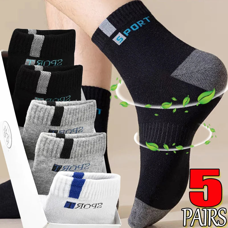 Calcetines de algodón para hombre, deportivos, transpirables, suaves, con letras, a la moda, de tubo medio elástico alto, calcetines de toalla para correr en verano