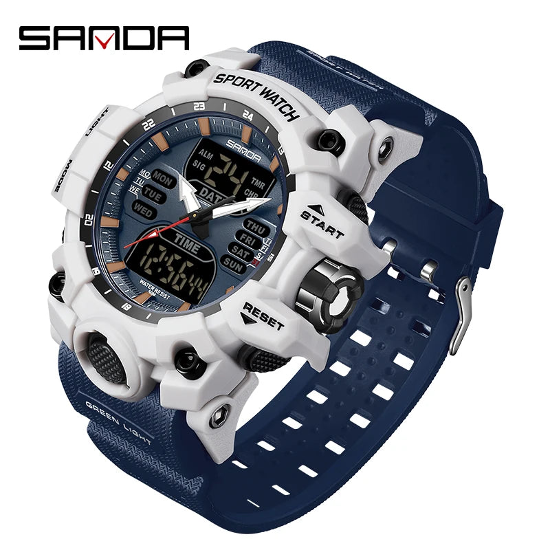 Reloj electrónico de lujo estilo G para hombre, para deportes al aire libre, LED, analógico, digital, cronógrafo, militar, pantalla dual, resistente al agua hasta 50 m