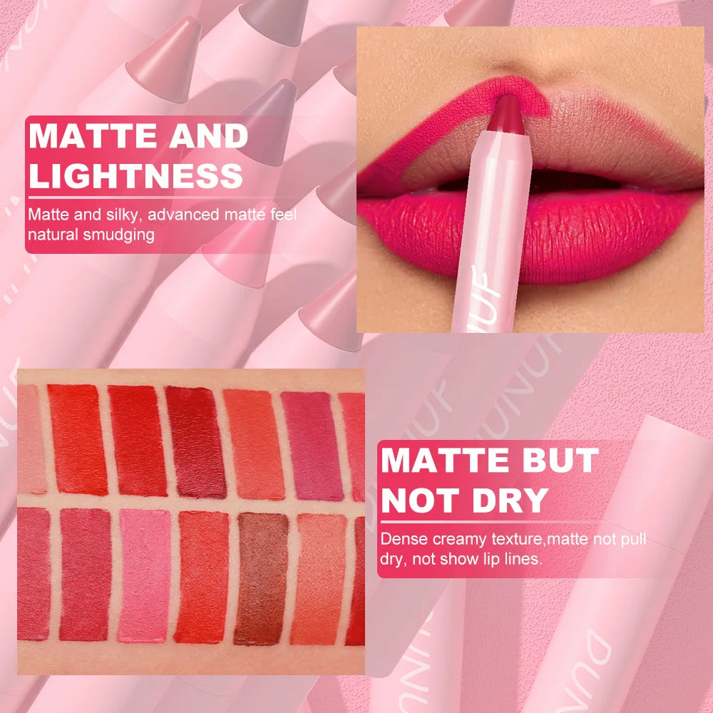 Lápiz labial de 18 colores, resistente al agua, sexy, rojo, mate, tinte de contorno, lápiz labial duradero, antiadherente, lápiz delineador de labios, maquillaje cosmético