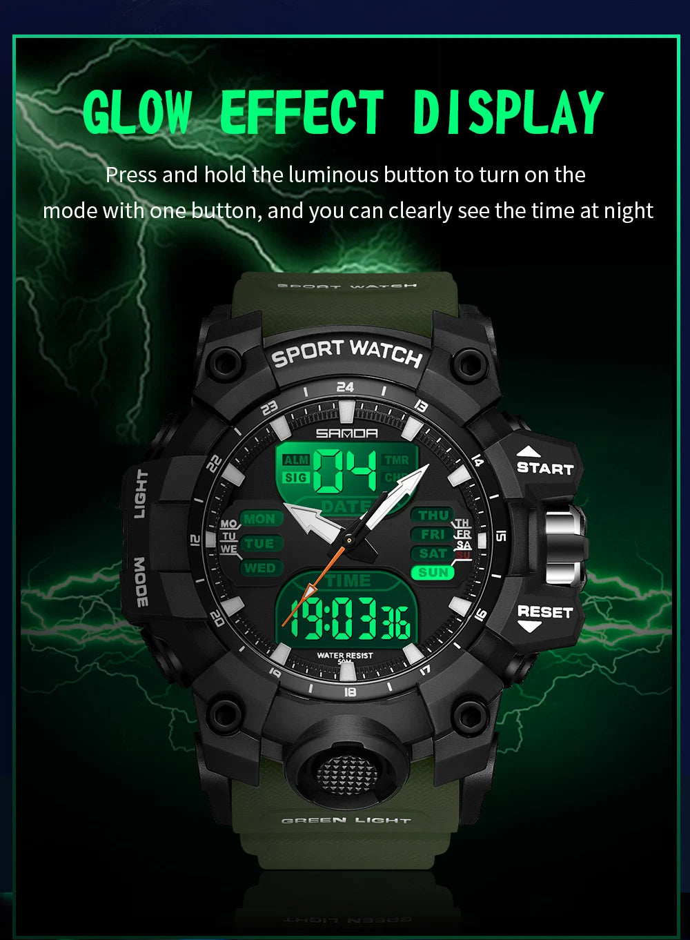 Reloj electrónico de lujo estilo G para hombre, para deportes al aire libre, LED, analógico, digital, cronógrafo, militar, pantalla dual, resistente al agua hasta 50 m