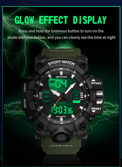 Reloj electrónico de lujo estilo G para hombre, para deportes al aire libre, LED, analógico, digital, cronógrafo, militar, pantalla dual, resistente al agua hasta 50 m