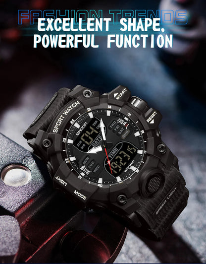 Reloj electrónico de lujo estilo G para hombre, para deportes al aire libre, LED, analógico, digital, cronógrafo, militar, pantalla dual, resistente al agua hasta 50 m