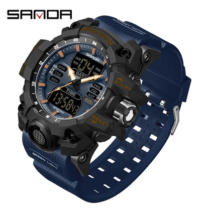 Reloj electrónico de lujo estilo G para hombre, para deportes al aire libre, LED, analógico, digital, cronógrafo, militar, pantalla dual, resistente al agua hasta 50 m