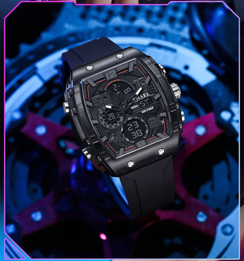 8109 Nuevo reloj para hombre, deportivo, multifuncional, resistente al agua hasta 50 m, con pantalla dual, luz LED nocturna, reloj electrónico para estudiantes y ocio