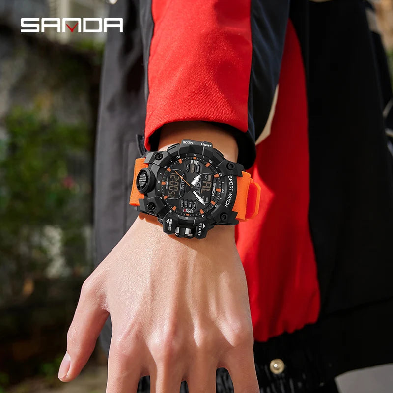 Reloj electrónico de lujo estilo G para hombre, para deportes al aire libre, LED, analógico, digital, cronógrafo, militar, pantalla dual, resistente al agua hasta 50 m