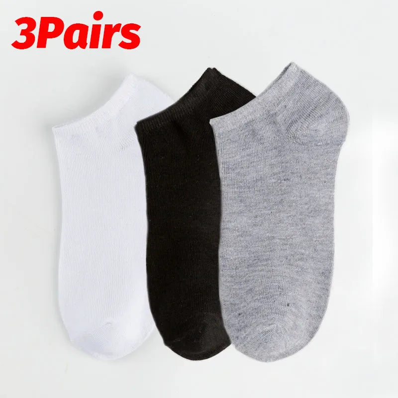 Calcetines de corte bajo para hombre, de color liso, negros, blancos y grises, transpirables, antideslizantes, de algodón, suaves, cómodos, ligeros, calcetines cortos