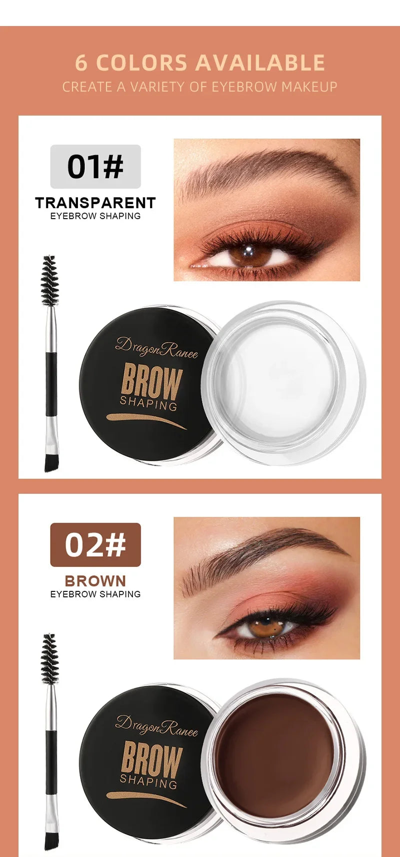 Crema para cejas con tinte natural 3D, color marrón mate y negro, para realzar las cejas, cera en gel, maquillaje de ojos duradero y resistente al agua, herramientas cosméticas