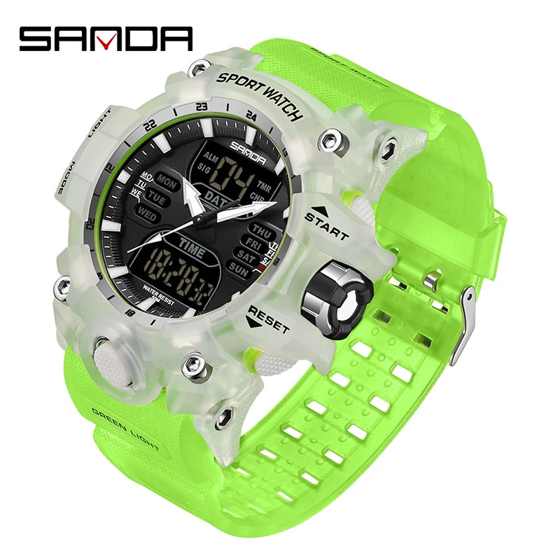 Reloj electrónico de lujo estilo G para hombre, para deportes al aire libre, LED, analógico, digital, cronógrafo, militar, pantalla dual, resistente al agua hasta 50 m