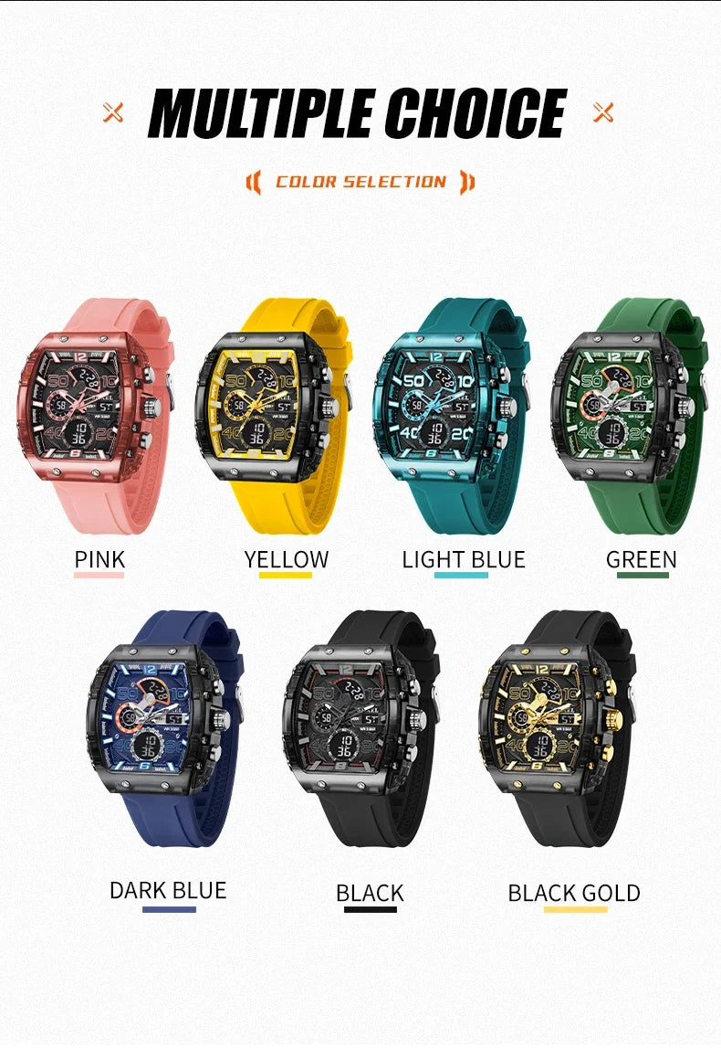 8109 Nuevo reloj para hombre, deportivo, multifuncional, resistente al agua hasta 50 m, con pantalla dual, luz LED nocturna, reloj electrónico para estudiantes y ocio