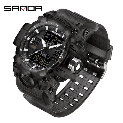 Reloj electrónico de lujo estilo G para hombre, para deportes al aire libre, LED, analógico, digital, cronógrafo, militar, pantalla dual, resistente al agua hasta 50 m