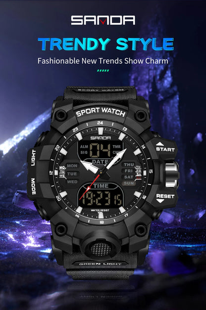 Reloj electrónico de lujo estilo G para hombre, para deportes al aire libre, LED, analógico, digital, cronógrafo, militar, pantalla dual, resistente al agua hasta 50 m