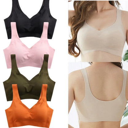 Comprá 2, llevate 3 Sujetador push up de seda helada sin costuras para mujer, sujetador de realce con almohadilla extraíble para el pecho