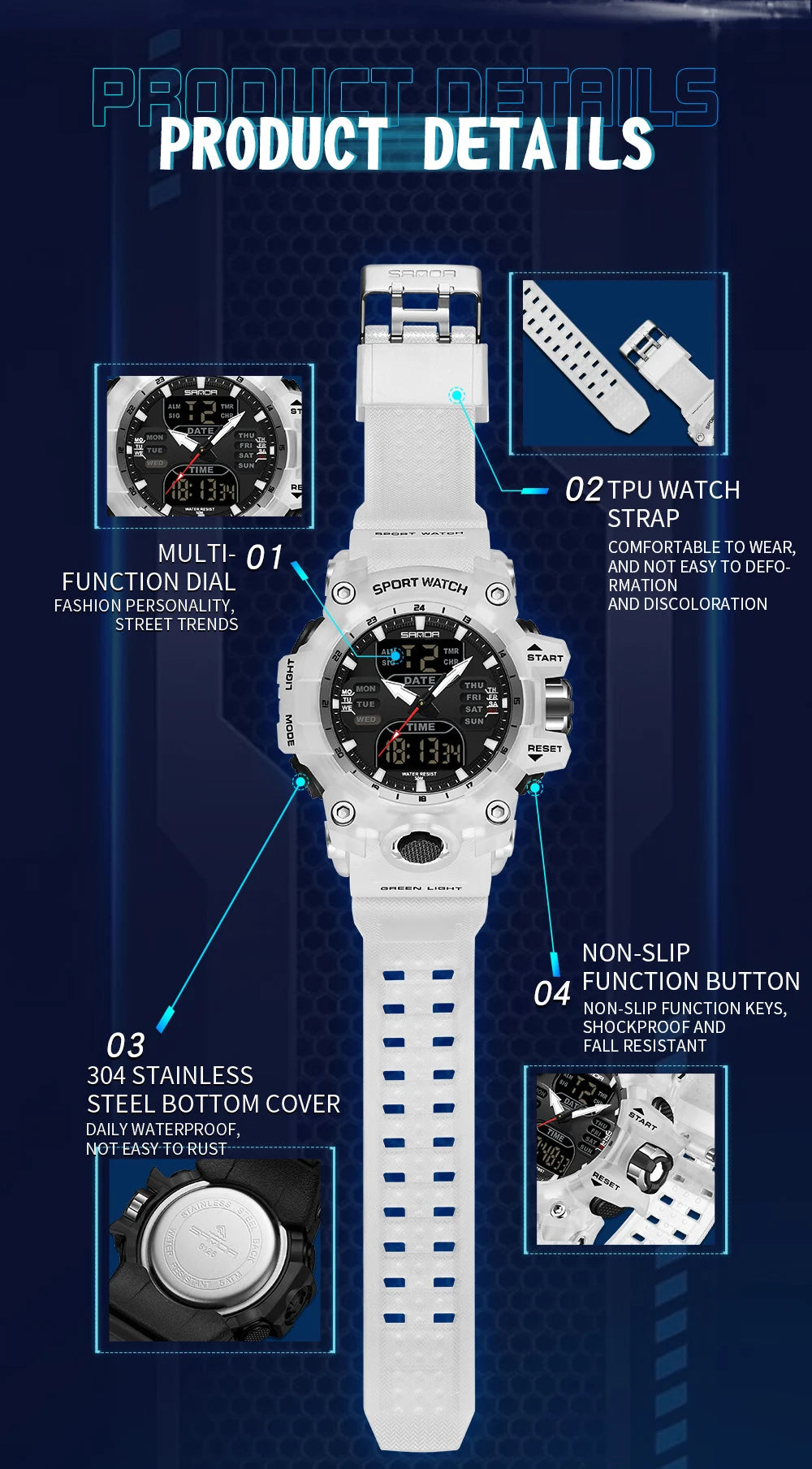 Reloj electrónico de lujo estilo G para hombre, para deportes al aire libre, LED, analógico, digital, cronógrafo, militar, pantalla dual, resistente al agua hasta 50 m