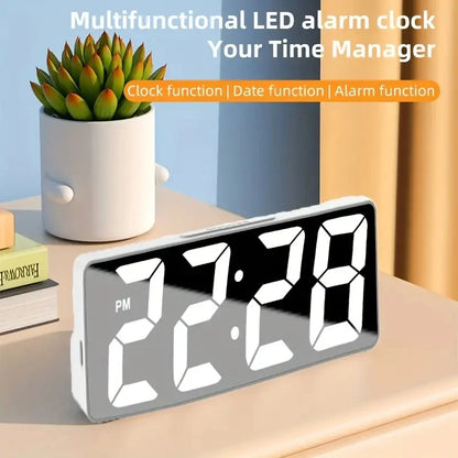 Reloj digital de última generación con alarma LED, reloj electrónico de escritorio para dormitorio con pantalla de temperatura y brillo ajustable  12 o 24 horas